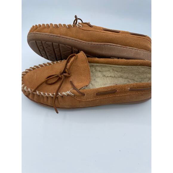 Minnetonka Mens Suede Moccasin Slippers Brown Faux Fur Lined Size 9 Heritage main image 5